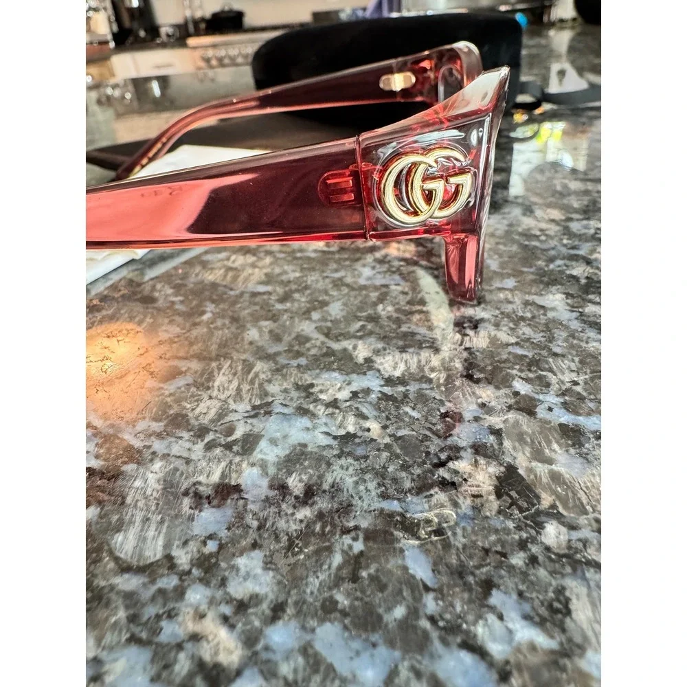 Gucci‎ GG1598O Pink Burgundy Cat Eye Optical Glasses Frames Gold Interlocking GG